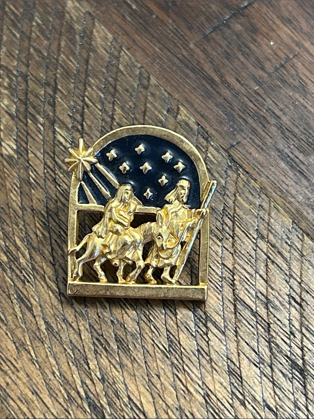 Lanvin Gold-Tone Nativity Pin with Navy Star Motif